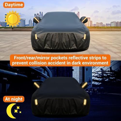 Tecoom All Weather Car Cover Waterproof Windproof Hail Protector with Fleece Lining & Zipper Door, UV Sun Protection, Fit for Sedan (170"–190"), Black - Image 4