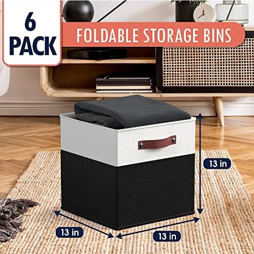 Ornavo Home 13x13 Foldable Fabric Storage Cube Bins, 6 Pack, White/Black - Image 6