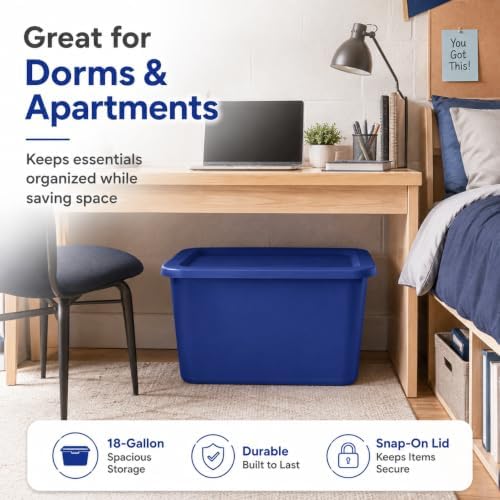 18 Gal Storage Bin with Snap-On Lid, Stackable Plastic Tote, Blue - Image 7