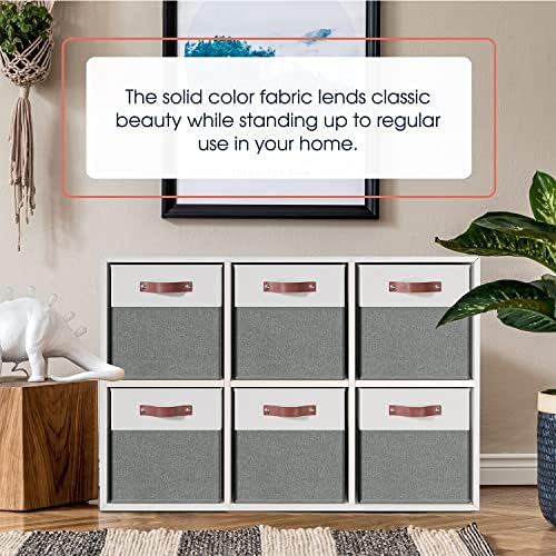 Ornavo Home 13x13 Foldable Fabric Storage Cube Bins, 6 Pack, White/Gray - Image 2