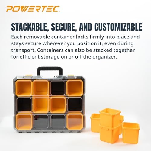 POWERTEC Small Parts Organizer & Tool Box – 10 Compartments, IP65 Water & Dust Protection, Stackable Storage with Interlocking Latch, Removable Tray, Clear Lid, Portable Design (72365) - Image 5