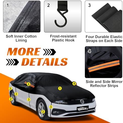 Half Car Cover Sedan M, Car Snow Cover for Windshield & Sunroof Protection with Soft Lining, Top Only Partial Cover for Convertible - Image 4