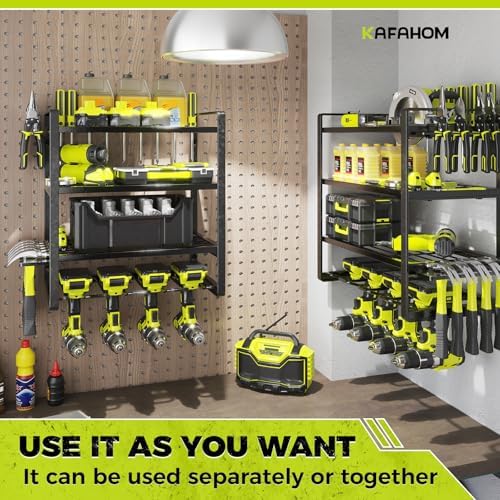 KAFAHOM Power Tool Organizer, 8 Drill Holder Wall Mount, 4 Layers Garage Tool Organizers and Storage Rack, Tool Shelf with Screwdriver/Plier/Hammer Holder - Image 6
