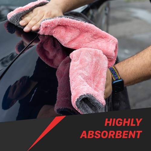 Maxshine 24" x 36" Universal Pink Car Drying Towel – 1200 GSM Rinse-Free Double-Sided Microfiber – Plush, Super Absorbent Towel for Car Wash & Detailing - Image 4