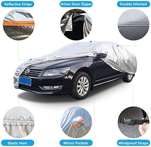 SEAZEN Car Cover Waterproof All Weather, Full car Covers UV Protection/Snowproof/Dustproof, Universal Car Cover 2 Layer with Zipper (Fit Sedan Length Up to 209") - Image 4