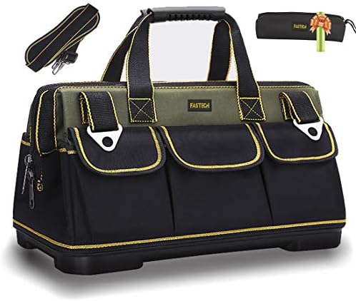 FASTECH 22-inch Wide Mouth Tool Bag with Water Proof Molded Base，Wide Mouth Tool Tote Bag,Waterproof Tool Organizer Bag for Men with Adjustable Shoulder Strap (22 inch) by FASTECH
