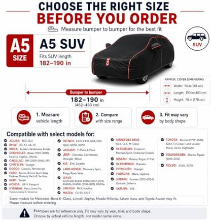 SUV Car Cover Waterproof All Weather, 8-Point Fastening, Fits 181-190 in - Image 5