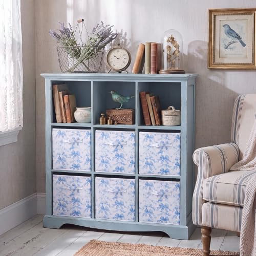 Geelin 6 Pcs Blue Floral Bow Cube Storage Bins 11 in Basket with Handle - Image 4