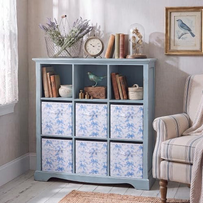 Geelin 6 Pcs Blue Floral Bow Cube Storage Bins 11 in Basket with Handle - Image 4