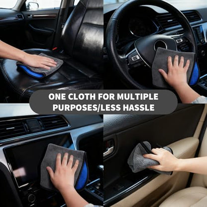 24 Pcs Microfiber Cleaning Towels 15.75 Inch Auto Detailing Absorbent Towels 800 GSM Thick Plush Microfiber Cleaning Cloth Dusting Cloth for Kitchen Window Cars (Grey and Blue) - Image 4