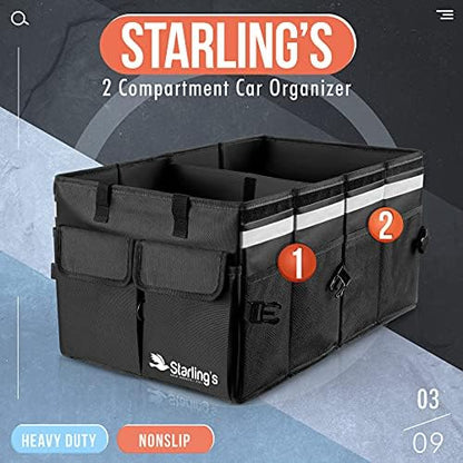 Starling's Car Trunk Organizer Super Strong, Foldable Storage Cargo Box for SUV, Auto, Truck Nonslip Waterproof Bottom, Fits any Vehicle, Come w Adjustable TieDown Straps W LID (Black, 2 - Image 2