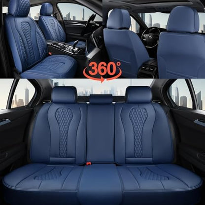 Coverado Seat Covers, Car Seat Covers Full Set, Blue Car Seat Cover, Car Seat Covers Front Seats Back Seat Cover, Waterproof Car Seat Cushion,Leather Seat Covers Seat Protector Universal Fit Most Cars - Image 3