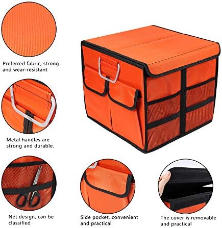 Car Trunk Organizer Collapsible Portable Multi Compartments Organizer with Non Slip Straps for SUV Truck Auto Vehicle Car Auto Minivan(Small covered, Orange) - Image 3