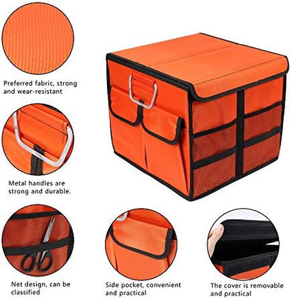 Car Trunk Organizer Collapsible Portable Multi Compartments Organizer with Non Slip Straps for SUV Truck Auto Vehicle Car Auto Minivan(Small covered, Orange) - Image 3