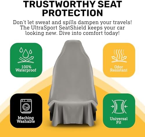 UltraSport Waterproof Towel Car Seat Cover, Universal Fit, Sweatproof & Odor-Resistant Front Seat Protector, Quick-Dry, Machine Washable for Gym, Pets, Travel, Outdoor Adventures, Gray - Image 2