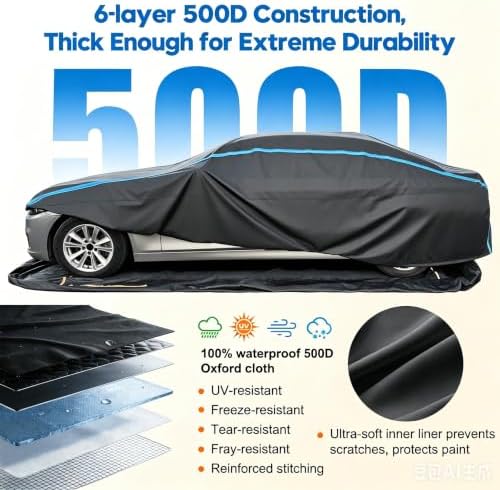 2-in-1 Sedan Cover - Quick Half Cover or Full Bottom-Seal Enclosure, Waterproof Multi-Layer Heavy-Duty Protection, Fits 209-218 in Sedans: Crown Victoria, Caprice, Roadmaster, Riviera, DTS - Image 5
