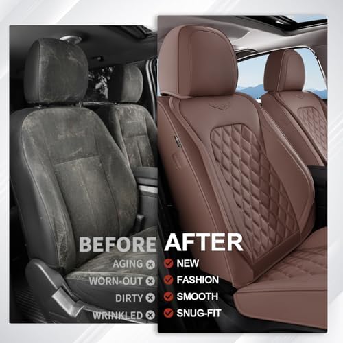 Coverado Front Seat Covers, Luxury Faux Leather Durable Anti-Scratch Cushions, Universal Fit for Cars, SUVs, Pickups, Waterproof Automotive Seat Covers, Car Accessories – Brown - Image 6