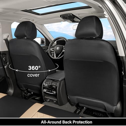 Coverado Universal Leather Seat Covers Full Set for 5 Seats – Waterproof, Durable All-Weather Protector for SUV, Pickup Truck, Sedan, Black&Beige - Image 3