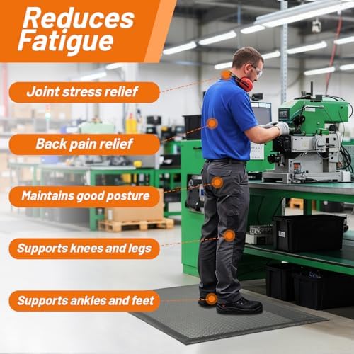 Nisorpa Anti Fatigue Mats Industrial 3' x 5' Ergonomic Standing Mat 15/16" Extra Thick Heavy Duty Commercial Diamond Plate Support Shop Floor Mat for Leg & Back Pain,Grey - Image 6