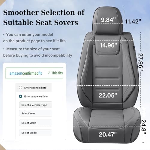 Coverado Car Seat Covers Full Set, Seat Covers for Cars, Car Seat Cover, Car Seat Protector Waterproof, Leather Car Seat Cushion, Universal Car Interior Covers Seat Protectors for Most Cars Gray - Image 7