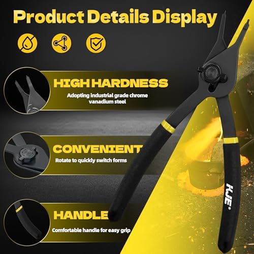 KJE 12Pcs Heavy Duty Snap Ring Pliers Set, Fixed Straight/45°/90° Jaw Tips Internal & External Circlip Pliers, Versatile Retaining Snap-Ring Pliers set for 0.038" 0.047" 0.070" 0.090" - Image 5