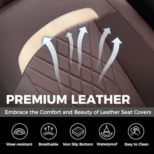 FLORICH Front Car Seat Covers, Leather Seat Covers for Cars, Car Seat Protector Waterproof Breathable, Universal Automotive Seat Covers, Front Car Seat Cover Fit for Most Sedans SUV Pick-up Truck - Image 5