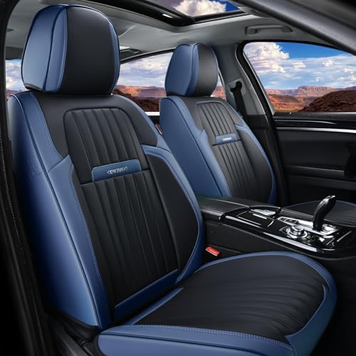 Coverado Car Seat Covers Front, Seat Covers for Cars, Waterproof Car Seat Cushions, 2-Pack Leather Carseat Seat Protectors, Universal Seat Covers Fit for Most Sedans SUV Pick-up Trucks(Blue&Black) by COVERADOAUTO