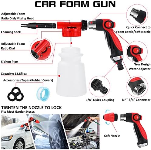 33Pcs Car Wash Detailing Kit Cleaning Kits with Foam Gun Sprayer Brush Large Wash Mitt Towels Complete Interior Exterior Car Washing Supply Set Blue - Image 2