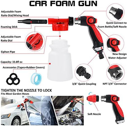 33Pcs Car Wash Detailing Kit Cleaning Kits with Foam Gun Sprayer Brush Large Wash Mitt Towels Complete Interior Exterior Car Washing Supply Set Blue - Image 2