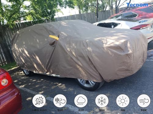 Tecoom Thick Shell Super Breathable Waterproof Windproof Snow Sun Rain UV Protective Outdoor All Weather SUV Car Cover Fit 206-215 Inches Full-Size SUV - Image 4