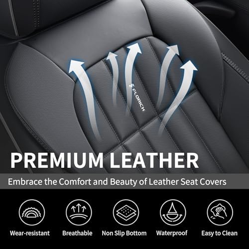 FLORICH Front Car Seat Covers, Leather Seat Covers for Cars, Waterproof Car Seat Protectors 2 Pack, Front Seat Covers for Cars, Automotive Seat Covers Protector Fit for Most Cars SUV Truck - Black - Image 4