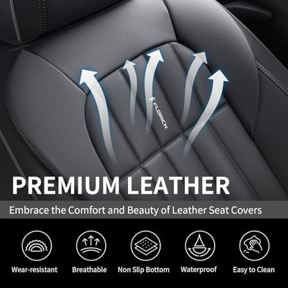 FLORICH Front Car Seat Covers, Leather Seat Covers for Cars, Waterproof Car Seat Protectors 2 Pack, Front Seat Covers for Cars, Automotive Seat Covers Protector Fit for Most Cars SUV Truck - Black - Image 4