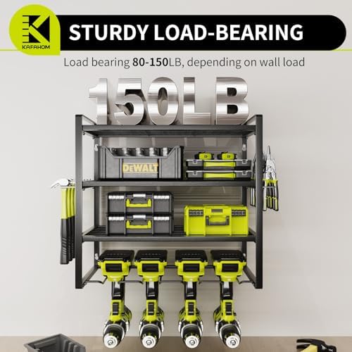 KAFAHOM Power Tool Organizer, Garage Tool Organizers and Storage,Drill Holder Wall Mount, Storage Rack for Cordless Drill, Heavy Duty Tool shelf with Screwdriver Holder/Pliers Holder/Hammer Holder - Image 2