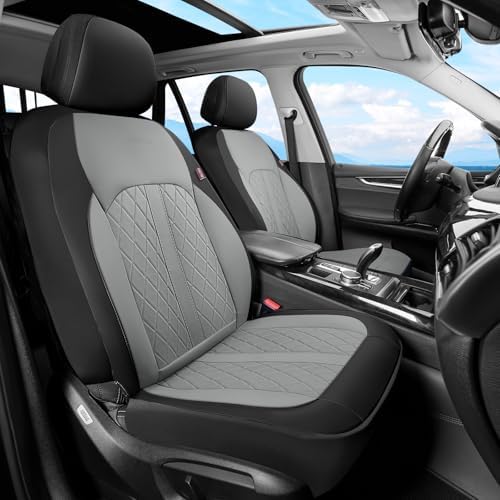 Coverado Universal Leather Seat Covers Front Seats, Front Seat Covers for SUV, Pickup Truck, Sedan, Automotive Vehicle Interior, Waterproof and Durable All Weather Protector，Black&Gray by COVERADOAUTO
