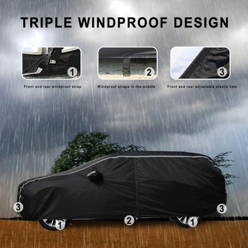 Tecoom SUV Car Cover Waterproof All Weather, Hail Protector for Automobiles w/Zipper Door, Cotton Backing UV Protection Car Covers Outdoor Indoor, Snowproof Universal Car Tarp Fit for 191"-205" SUV - Image 3