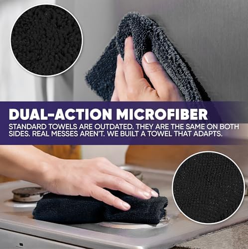 Microfiber Wholesale Pronto Cloths, Dual-Sided Microfiber Cleaning Towels, Soft Plush & Scrub Cloths for Dusting, Scrubbing, Kitchen, Windows & Car Detailing, Absorbent Bulk 300-Pack Black - Image 3