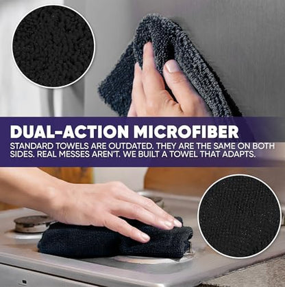 Microfiber Wholesale Pronto Cloths, Dual-Sided Microfiber Cleaning Towels, Soft Plush & Scrub Cloths for Dusting, Scrubbing, Kitchen, Windows & Car Detailing, Absorbent Bulk 50-Pack Black - Image 3