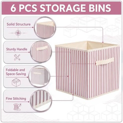 Amyhill 6 Pack Pink Striped Basics Collapsible Fabric Storage Bins - Image 3
