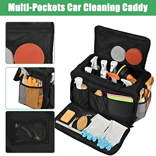 Large Car Detailing Bag, Cleaning Caddy with Lid and Handle for Auto Detailing Supplies, Car Cleaning Storage Trunk Organizer for Polisher and Vehicle Wash Tools, Black - Image 4