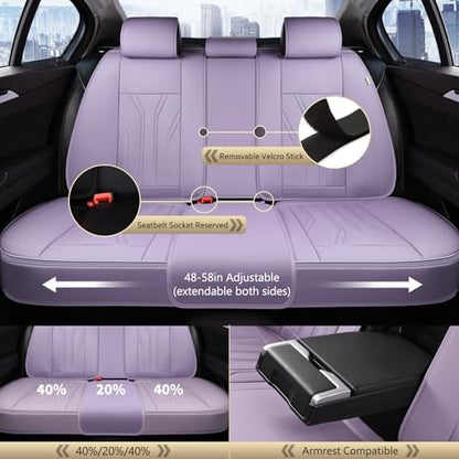 FLORICH Leather Seat Covers Full Set Purple Car Seat Cover Full Coverage Seat Covers Front Seats and Rear Waterproof Car Seat Cushion Protector Universal Fit for Most Cars Trucks SUVs - Image 4