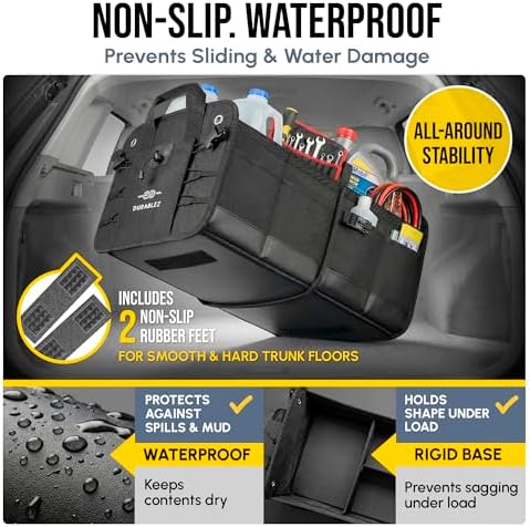Car Trunk Organizer - Collapsible, Foldable - with Covering Net, Removable Dividers, Attachable Non-Slip Pads, Mounting Straps, and Stainless Hooks - for SUV, Truck, Sedan, Minivan, and Van - Black - Image 6