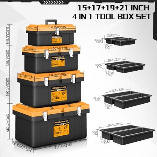AIRAJ Tool Box 4 In 1 Set, Portable Tool Box Organizers, 15”+17”+19”+21” - Image 2