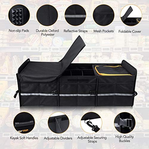 HEYTRIP Large Trunk Organizer With Built-in Leakproof Cooler Bag, 2 Tie-Down Straps, 4 Removable Dividers, Foldable Cover, Built with 2mm PE Board - Image 6