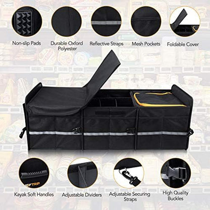 HEYTRIP Large Trunk Organizer With Built-in Leakproof Cooler Bag, 2 Tie-Down Straps, 4 Removable Dividers, Foldable Cover, Built with 2mm PE Board - Image 6