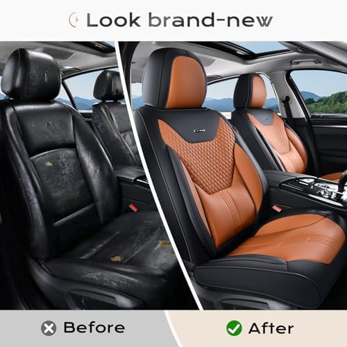 Coverado Car Seat Covers with Lumbar Support, Front Covers for Cars, Universal Automotive Seat Cover, Waterproof, Leather Car Seat Cushion, Interior Seat Protectors for Most Cars - Image 5