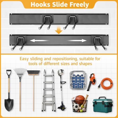 CBWLWJ 64 Inch Garage Tool Organizer Wall Mount, Heavy Duty Steel Storage Rack with 10 Adjustable Hooks, 680 lbs Capacity for Garage, Shed, Basement, Workshop,（Black） - Image 6