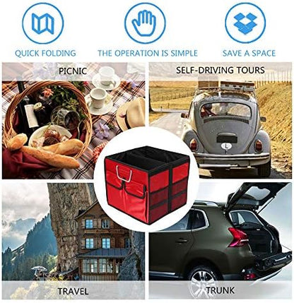 Car Trunk Organizer Collapsible Portable Multi Compartments Organizer with Non Slip Straps for SUV Truck Auto Vehicle Car Auto Minivan(Small without cover, Red) - Image 7