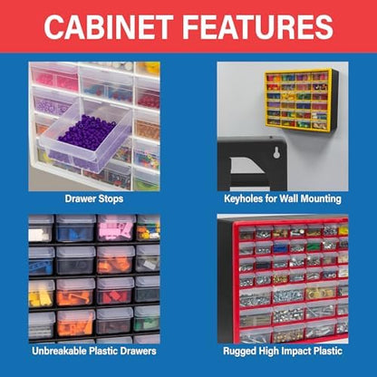 Akro-Mils 26-Drawer Plastic Storage Cabinet, 20"W x 6"D x 10"H, Red - Image 6
