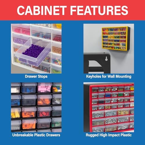 Akro-Mils 44-Drawer Plastic Storage Cabinet, 20"W x 6"D x 16"H, Black - Image 6