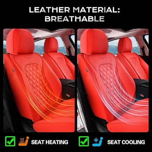 Coverado Full Set Car Seat Covers, 5-Seat Universal Faux Leather Waterproof Seat Covers, Front & Back Car Seat Protectors, Red Leather Seat Covers Fit for Most Vehicles-Red - Image 4